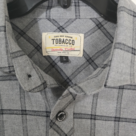 Tobacco Motorwear Co. Flannel Hellfire Gray Plaid Button Up Men's Large - Picture 5 of 11
